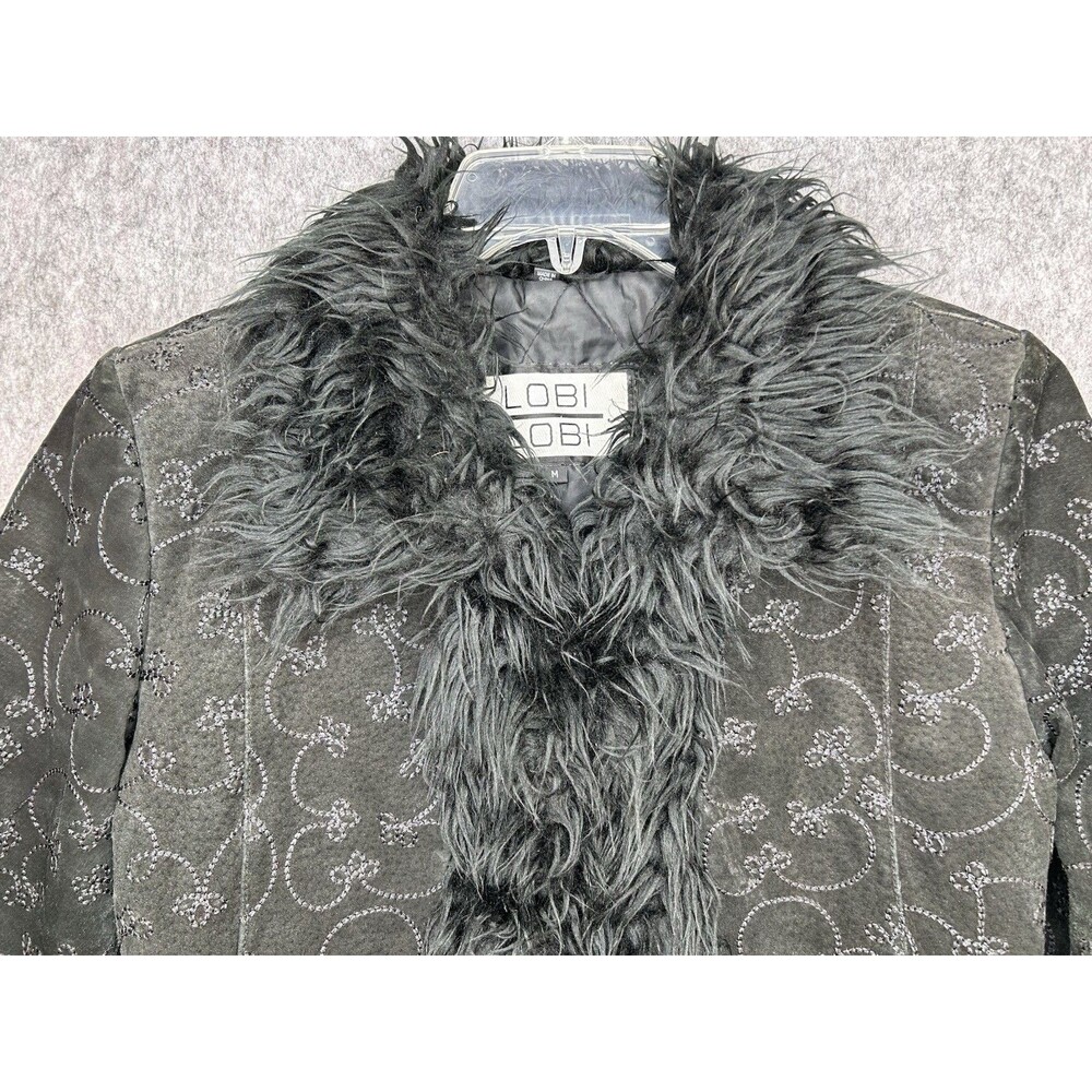 VTG Lobi Lobi Black Genuine Leather Penny Lane Embroidered Quilted Jacket Size M - Picture 2 of 13